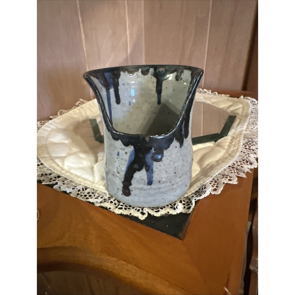 Drip Glazed Studio Pottery Votive Holder Stoneware Signed
